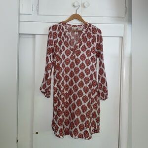 Boden Red/Orange and White Long Sleeve Dress